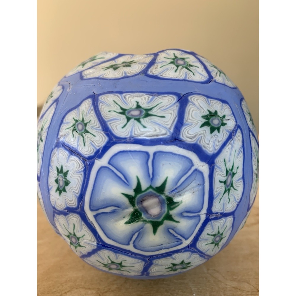 Millefiori Blue Floral Decorative Wax Ball Candle Single Wick Glow Vintage New - Picture 3 of 11